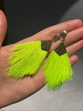Neon Lime Tassel Drop Earrings - Unbranded